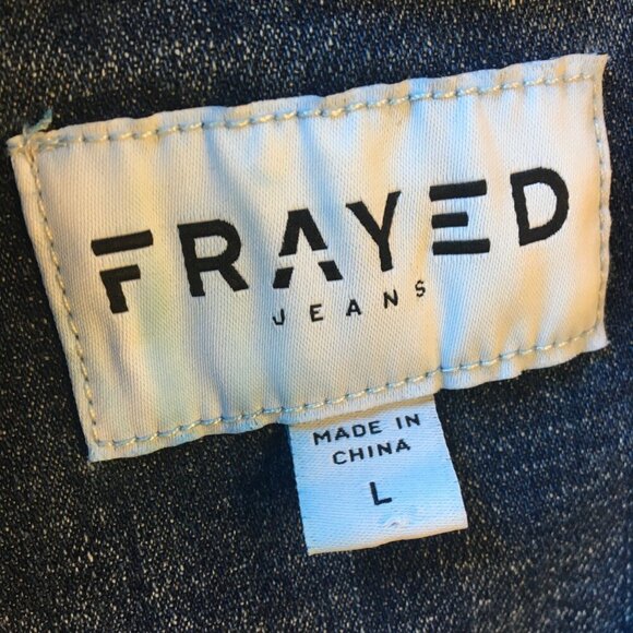 Frayed Jeans Cropped Denim Jacket Large Pleated Distressing Grunge Stone Wash - Picture 9 of 11